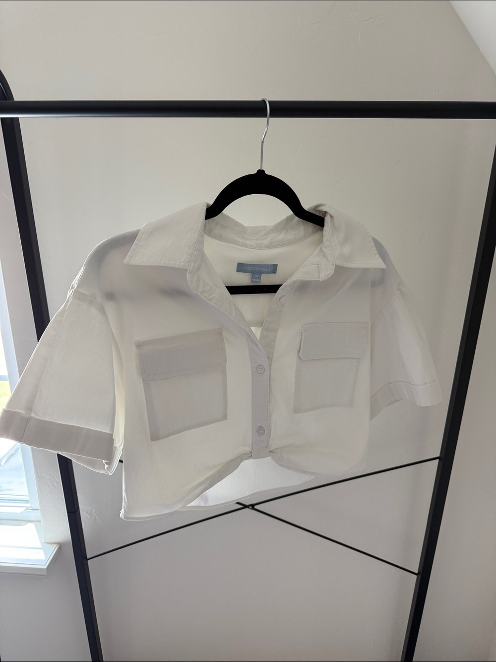 ANTONIO MELANI White Cropped Button-Up Pocket Shirt